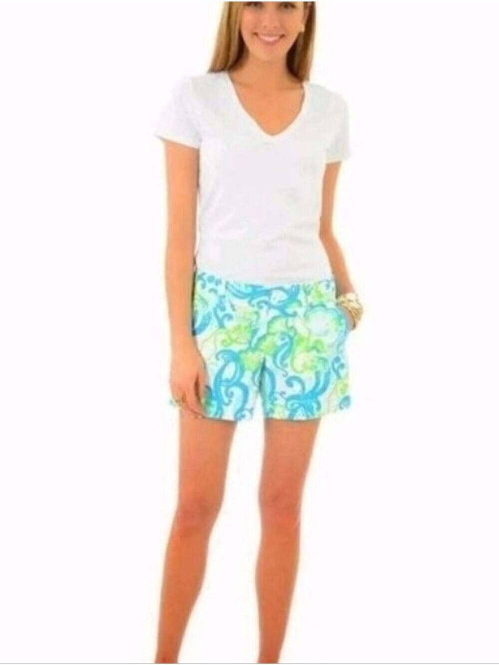 Lilly Pulitzer The Callahan Short Crystal Coast White Green Blue Seahorse Size 4